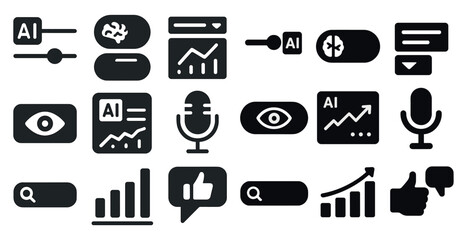 Collection of icons including a microphone, a thumbs up, a thumbs down, and a speech bubble