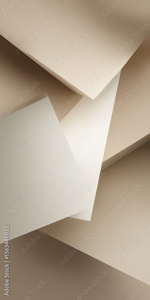 Poster abstract geometric composition with overlapping beige paper layers