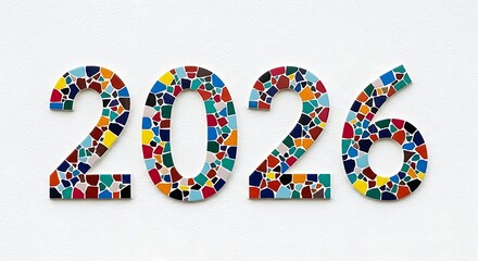 Colorful Mosaic Tiles Forming the Number 2026 A New Year's Design
