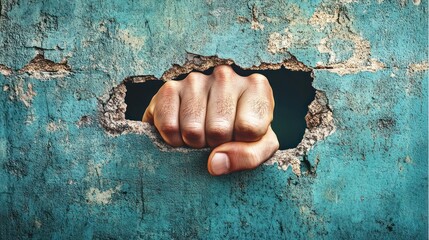 Fist Punches Through Cracked Wall