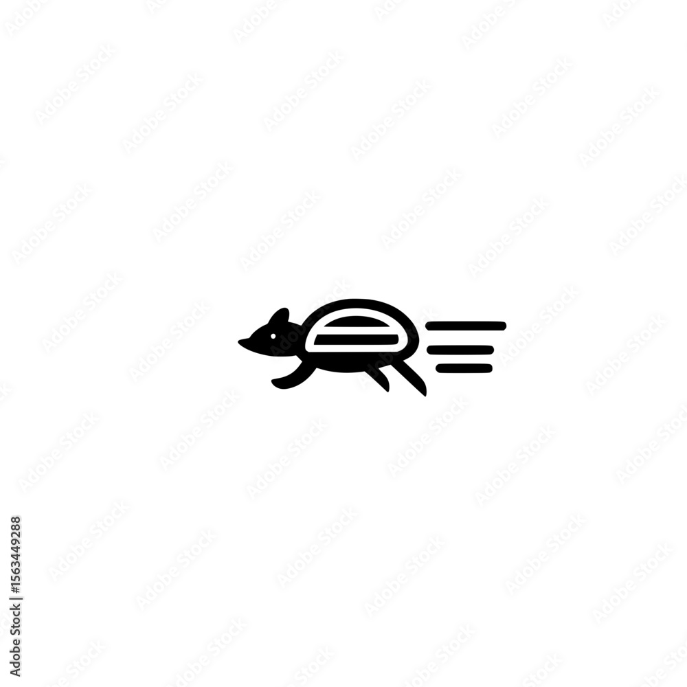 Poster vector icon of armadillo in fast running pose with motion streaks for nature and speed concepts