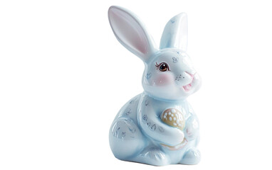 Obraz premium Elegant porcelain bunny figurine designed with delicate Easter themed artistic details for seasonal display isolated on transparent background PNG