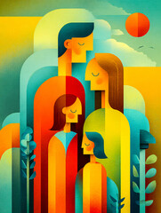 Concept de famille, illustration colorée géométrique