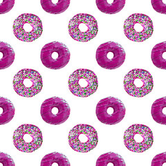 Two Types of Mouthwatering Berry Glazed Donuts Pattern on Transparent Background, PNG file