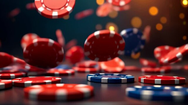 Exciting action of falling poker chips in a lively gaming atmosphere