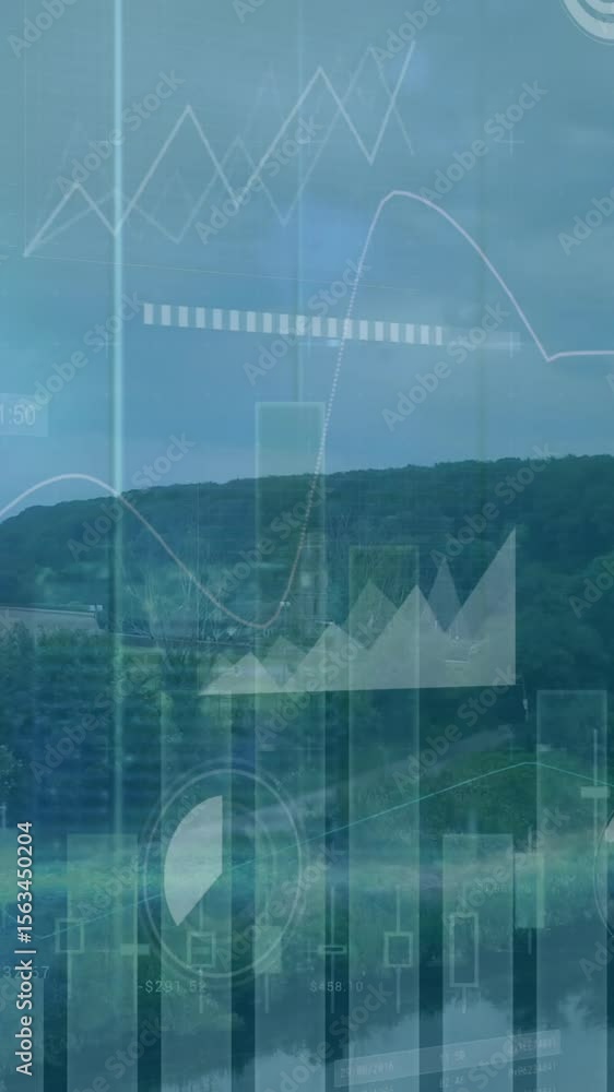 Poster animation of data processing over landscape
