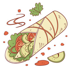 Delicious Chicken Wrap Isolated on White Background Vector Illustration
