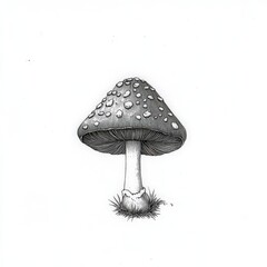Delicate line art capturing the essence of a mushroom showcasing its unique form and texture. The clean black and white design evokes a sense of calm and sophistication perfect for art lovers