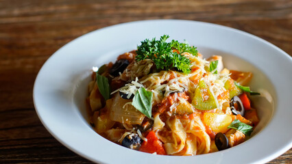 Close up of pasta primavera