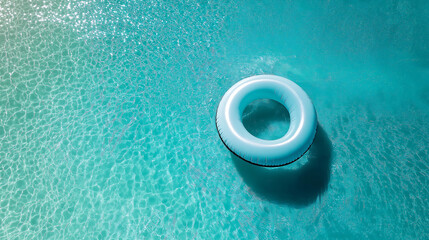inflatable pool float in clear blue water summer background swimming pool scene from above float in water 