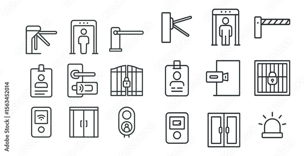 Poster series of icons depicting various security and identification procedures. the icons include a person