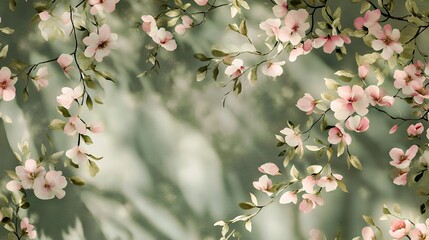 Delicate pink blossoms frame a soft green background, creating a serene ambiance.