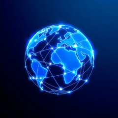 Blue Earth globe with continents on a blue or black background, a 3D illustration of our interconnected world, perfect for global business and geography concepts