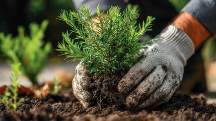Closeup hands squeezing the soil of a newly planted small tree. 2