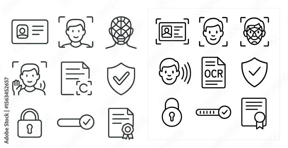 Poster set of icons for various security measures. the icons include a man with a badge, a man with a camer