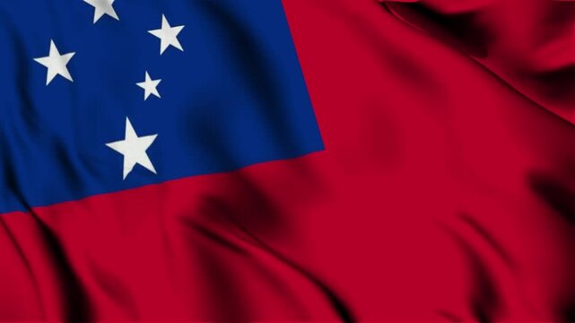 3D animation of the national flag of Samoa waving in slow motion. Close-up view with realistic fabric texture in 4K resolution. Ideal for Independence Day, patriotic videos, and national celebrations.