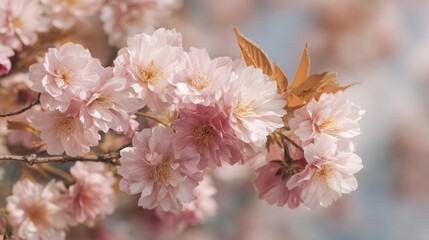 Delicate blossoms of pink cherry flowers in spring season bloom