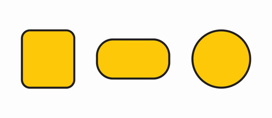 Yellow square, rectangle, circle with black outline on white background, simple shapes