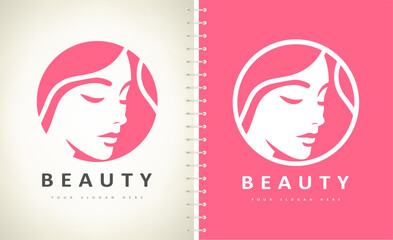 Woman face and hair logo. Beauty saloon design