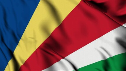 3D animation of the national flag of Seychelles waving in slow motion. Close-up view with realistic fabric texture in 4K resolution. Ideal for Independence Day, patriotic videos.