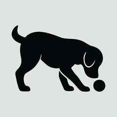 Silhouette of playful dog with ball canine animal vector illustration