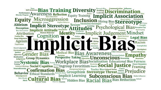 Implicit Bias Word Cloud. Key Terms on Unconscious Perception and Social Judgment