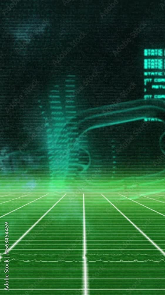 Poster animation of chain, computer data processing over grid