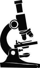 A black and white illustration of a vintage style microscope