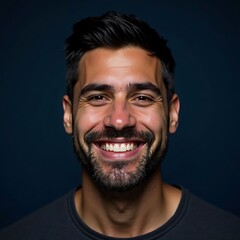 Man Smiling Portrait with Beard on Dark Background
