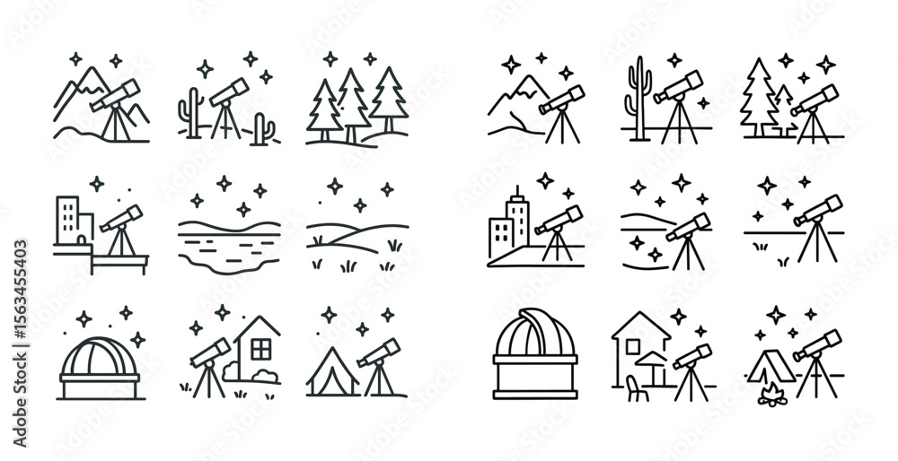 Poster set of images of telescopes and other astronomical equipment. the images are all in black and white 