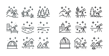 Set of images of telescopes and other astronomical equipment. The images are all in black and white and are arranged in a grid. The mood of the images is one of exploration and discovery