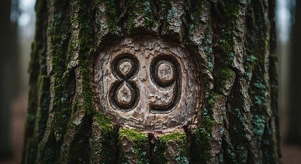Number Eighty-Nine Carved into a Tree Trunk