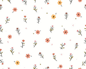 Seamless floral and butterfly pattern in a pink spring design