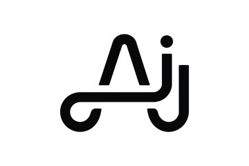 A stylized black and white logo featuring the letters a and j connected