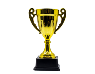 Gold trophy award winning cup competition achievement celebration on transparent background