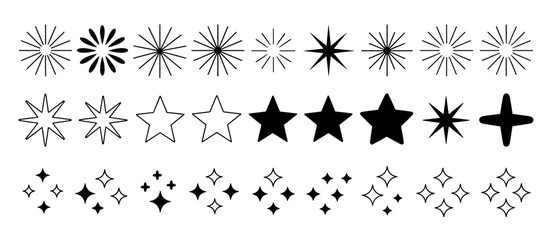 Naklejka premium Set of sparkling stars, burst, shine, twinkle, glitter vector elements