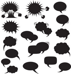Collection of Black and White Comic Speech Bubbles and Explosion Effects