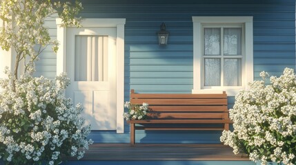 Fototapeta premium Serene Cottage Porch: A Spring Morning
