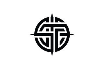 A stylized black logo featuring the letters st intertwined in a circle shape