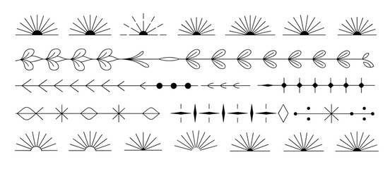 Fototapeta premium Set of line border illustrations, dividers, ornament design elements, decoration graphic