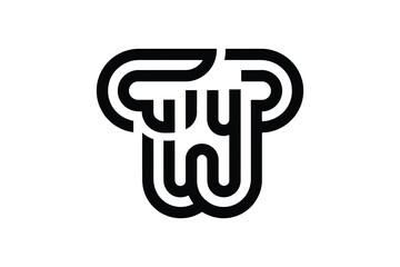 A stylized black and white logo design featuring rounded lines and shapes