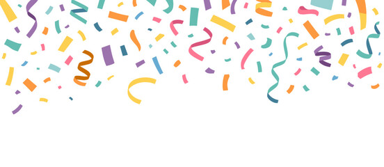 Colorful confetti background illustration with festive paper ribbons and shapes