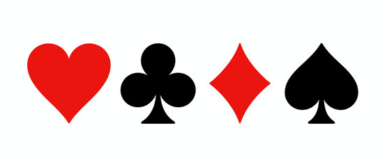 Four card suits: heart, club, diamond, spade icons, card game symbols, gambling elements