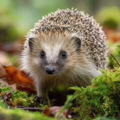 Fototapeta premium Close-up of a hedgehog on the forest floor
