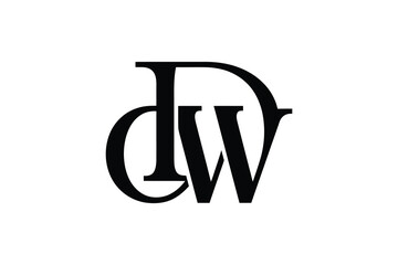 A black and white logo featuring the letters d and w in a bold font