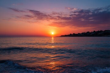 Obraz premium Beautiful landscape with sunset at tropical beach with palm trees