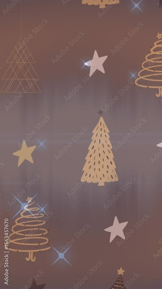 Poster animation of stars and christmas tree pattern on dark background