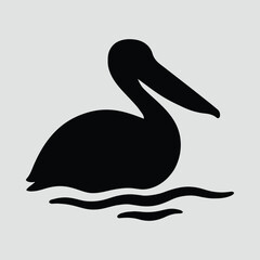 Silhouette pelican bird swimming in ocean water vector illustration