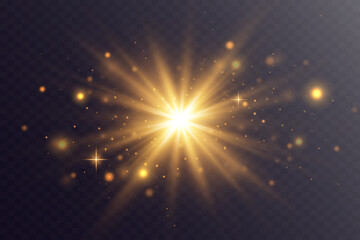 Star light effect with sun glare. Golden sparkles dust. Vector illustration.EPS 10.