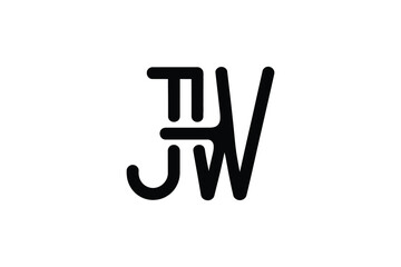 A stylized black and white logo featuring the letters t j and w combined